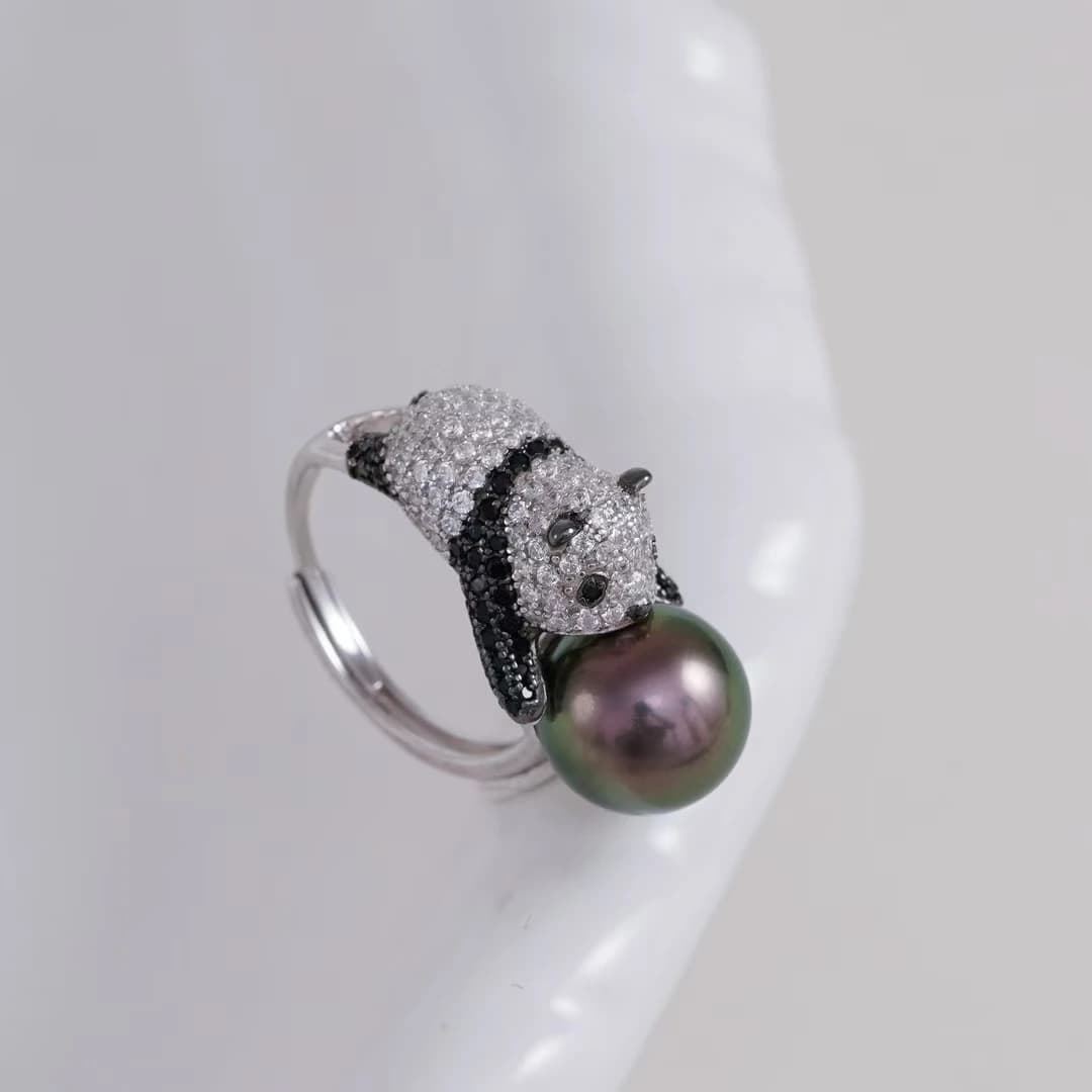 Panda S925 Sterling Silver Anello da dito regolabile Montaggi Base Impostazione Risultati Componenti di gioielli per perle da 10-11 mm 3 pz/lotto