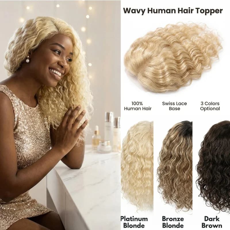 Topper per capelli 100% umani, parrucca in pizzo svizzero intero annodato a mano | Parrucchino a Clip Facile da Applicare | Onde sciolte all'ingrosso