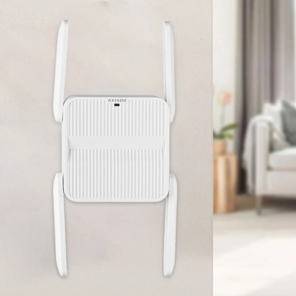 Ripetitore WiFi 6 Extender 1500Mbps, Amplificatore WiFi 6 Dual Band 2.4G/5GHz, Booster Wi-Fi con 4 Antenne da 2dBi, Rete a Lungo Raggio, Facile da Configurare