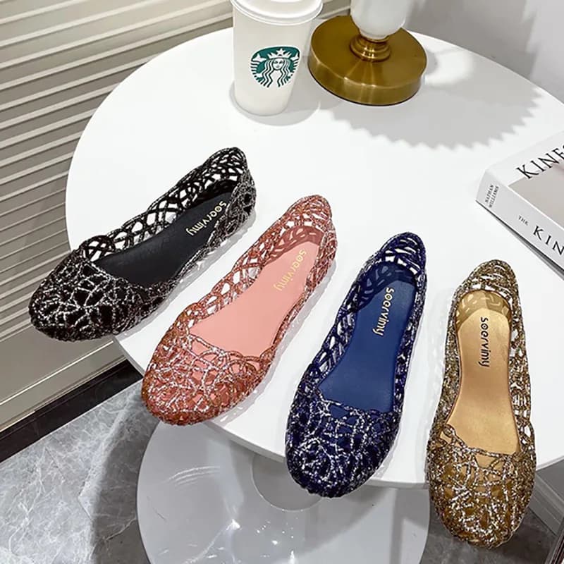 Comemore sandali estate 2022 lucido Hollow traspirante Dance Jelly Shoes Flat Beach scarpe Casual Slides calzature donna per donna