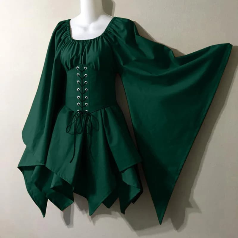 New European and American Style Bell Sleeve Long-Sleeve Medieval Renaissance Dress Patchwork Long Skirt
