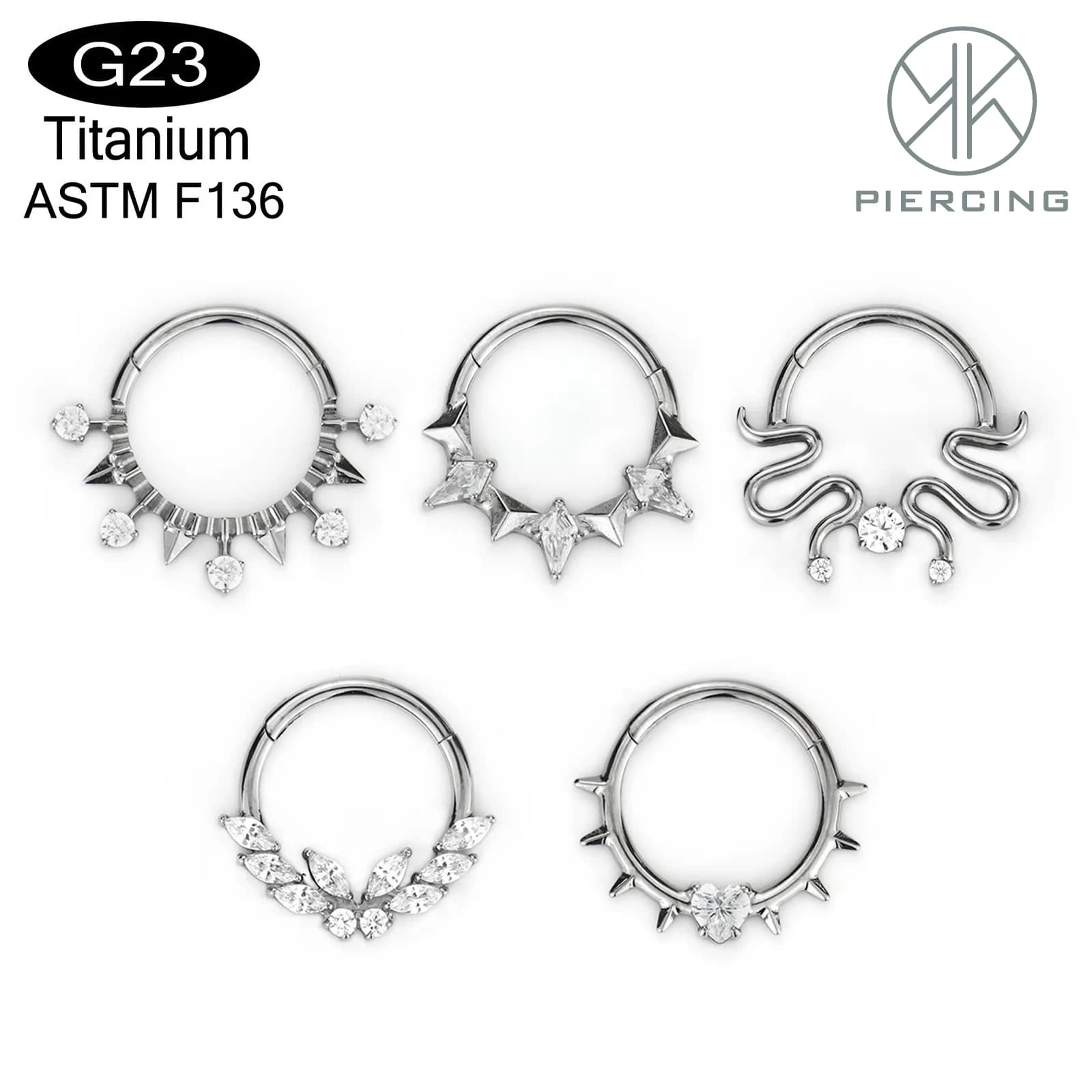 F136 Titanio Inlaid Zircon Nase Ring Zircon a forma di cuore Zircon a forma di diamante Zircon chiuso anello di sigillatura anello perforato gioielli