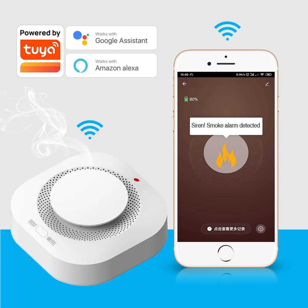 Rilevatore di fumo intelligente Tuya WiFi Zigbee per la sicurezza antincendio domestica, allarmi di emergenza, rilevatore di fumo wireless interconnesso