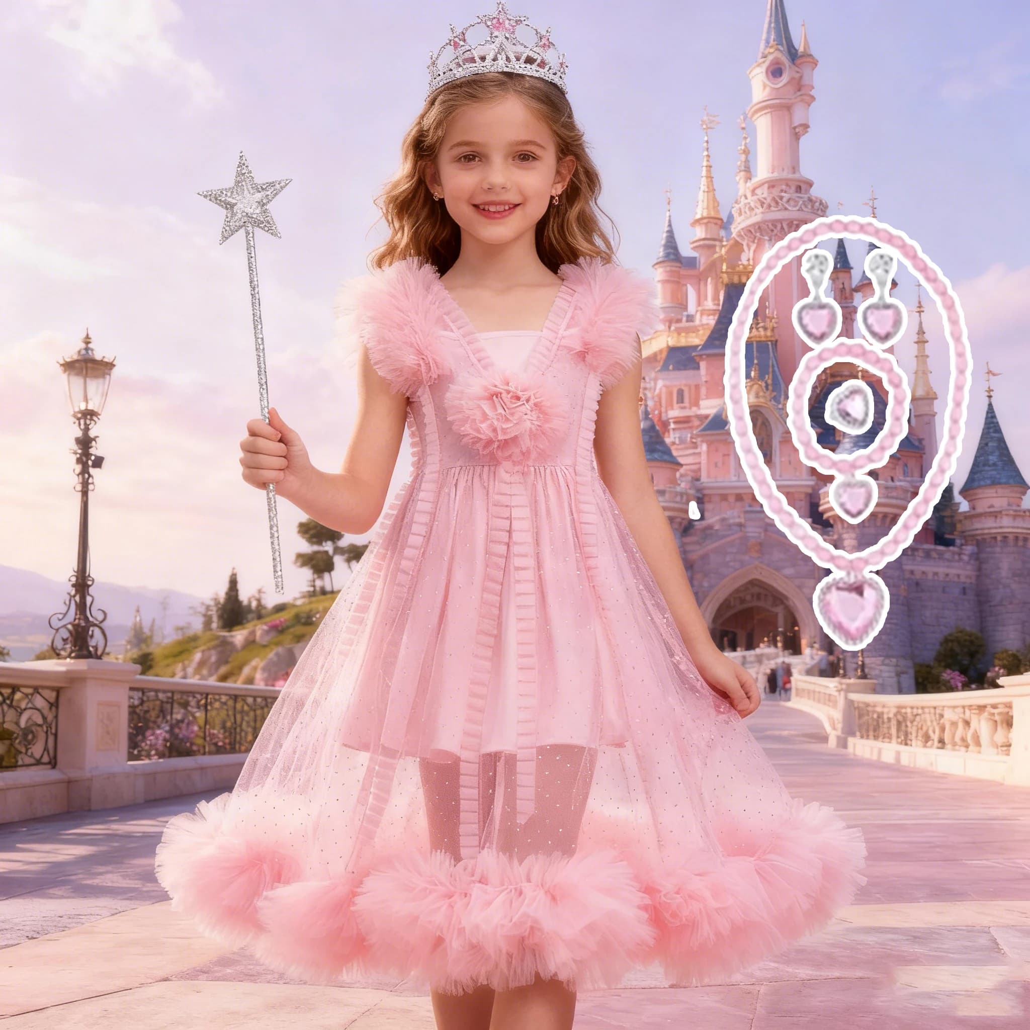 Girls Pink Disguise Wicked Glinda Costume and accessories for 3-12Years old Girls Fairy Dresses Anime Carnival newyear clothes