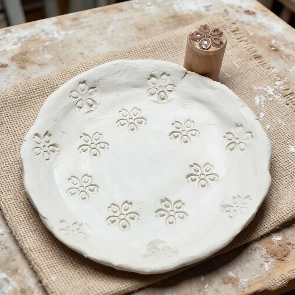 Cherry Blossom Pottery Stamp Wooden Handle Flower Ceramic Clay Texture Emboss Seal DIY Polymer Clay Printing Block Craft Tool