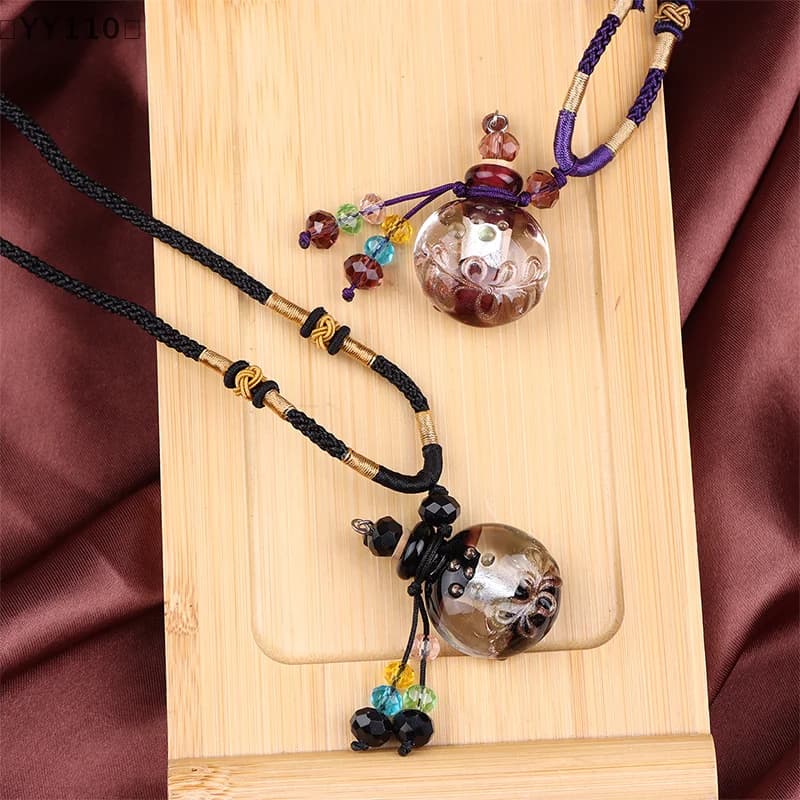 maveraYYY110 diBaroque Glass Perfume Bottle Hanging Necklace Decor Portable Essential Oil Fial Aroma Bottle Deodorant Pendant for Car