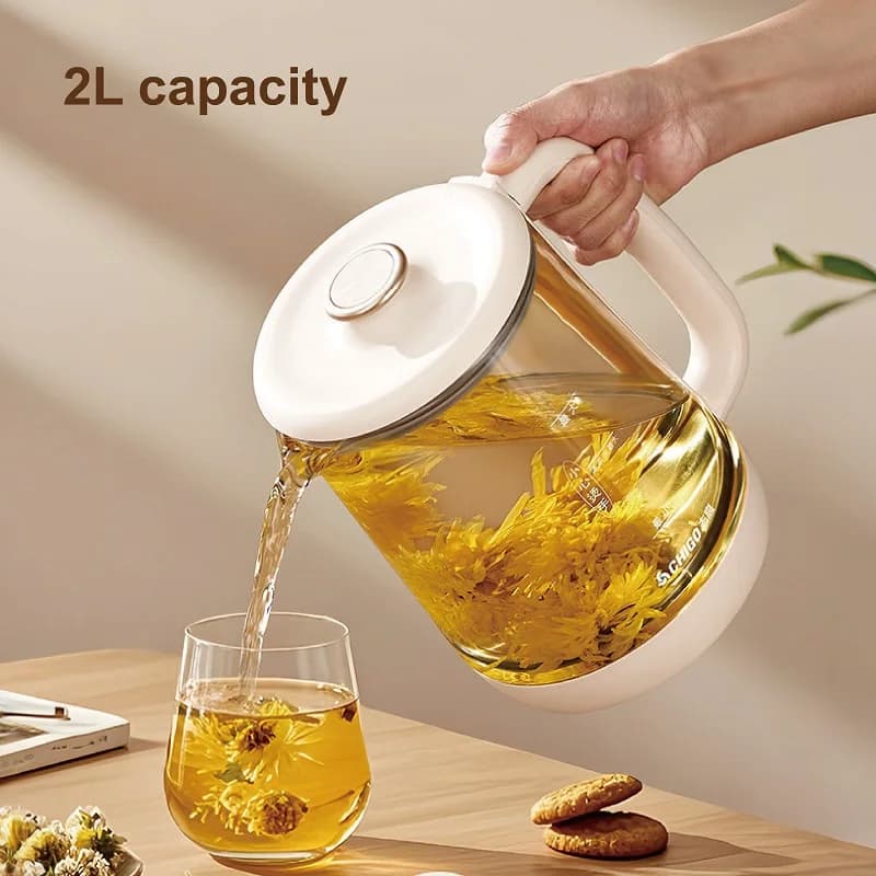 2L Multi-funzione Salute Pentola Ufficio Teiera Controllo della Temperatura Fiore di Vetro Teiera Prenota Stufato Cucina Auto Mantenere Caldo Bollitore