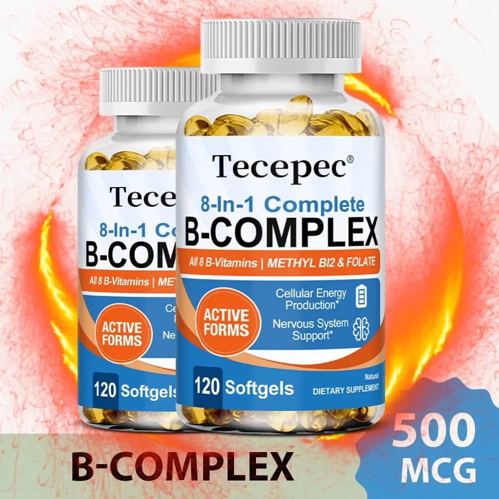 Daily Vitamin B Complex Capsules - Male and Female Vitamin B Supplements - Supports Neurological Health and Cognitive Function