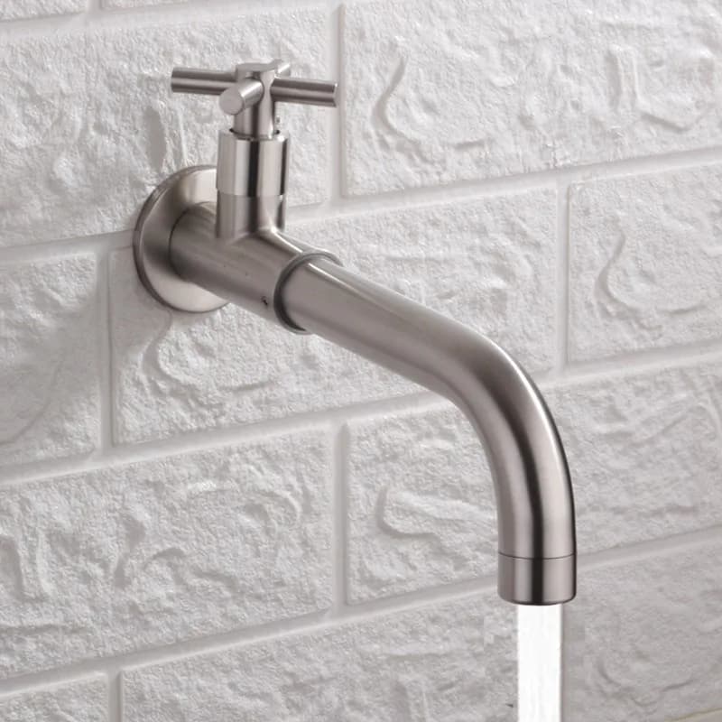 Rubinetto a parete per lavabo bagno, nero spazzolato, monocomando acqua fredda, per WC, angolo, giardino, esterno, balcone, G1/2'