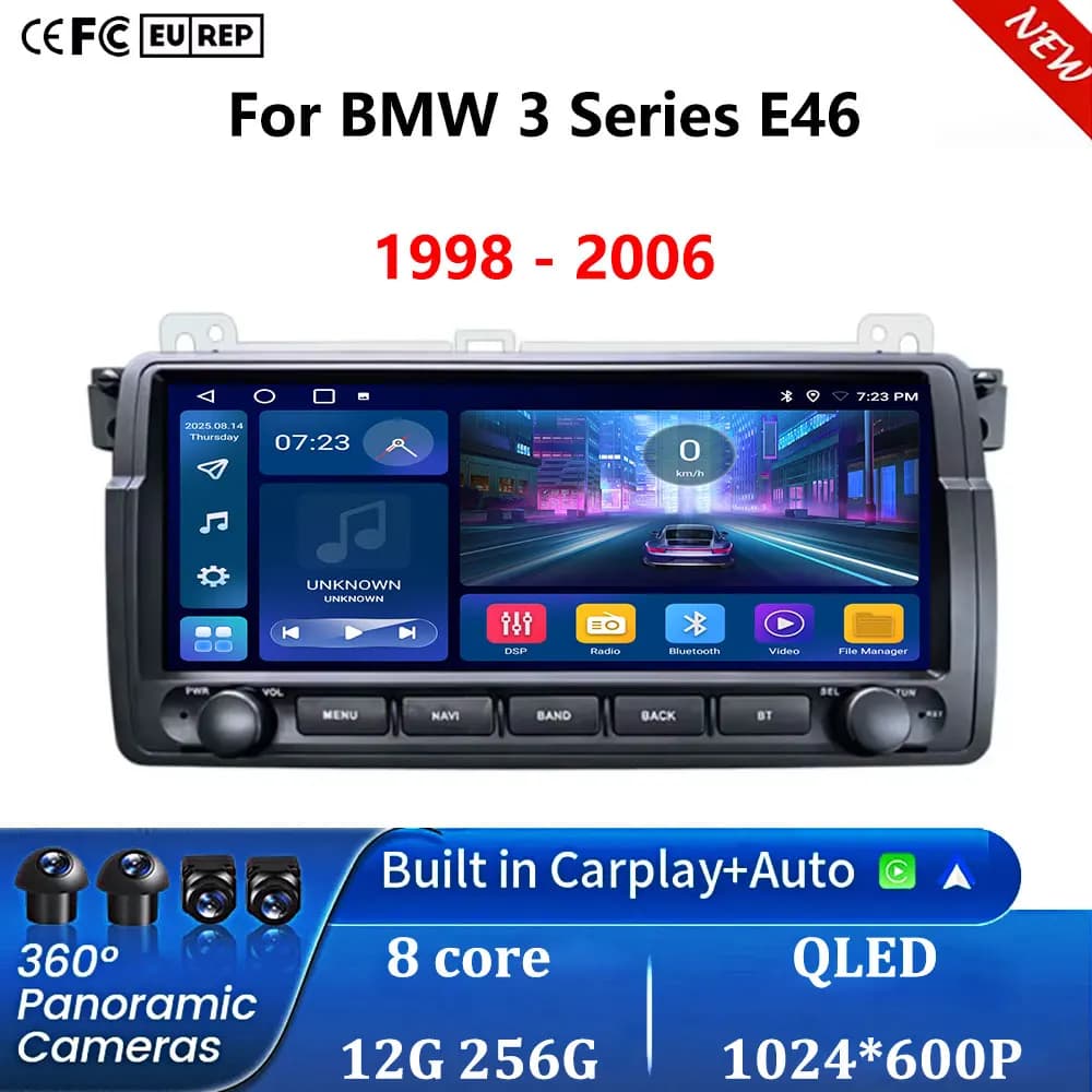 Schermo Touch Screen da 9.3'' per BMW Serie 3 E46 1998 - 2006, CarPlay Wireless, BT, Autoradio, Lettore Multimediale, GPS, Navigatore, Android Auto, Wifi