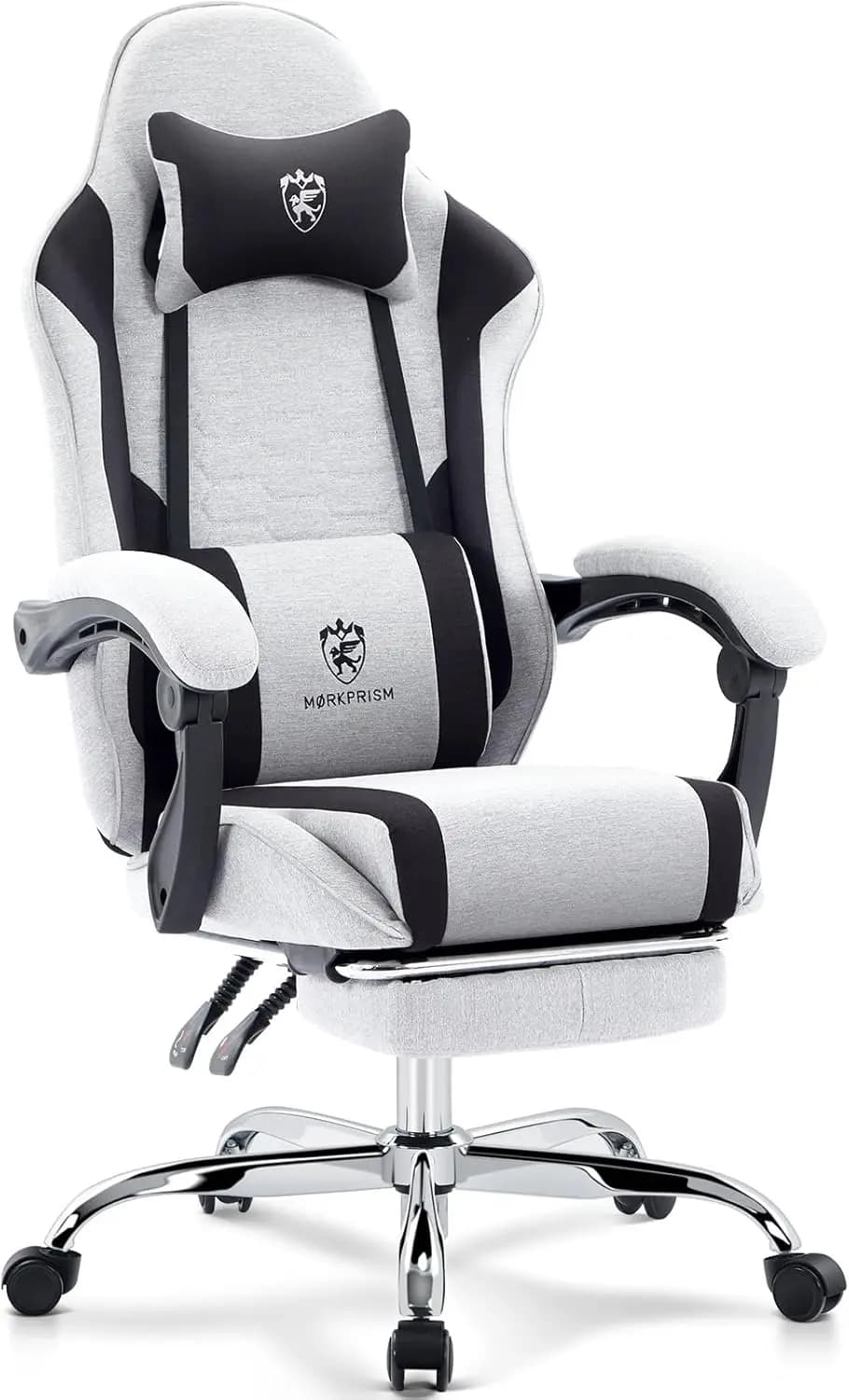 Sedia da Gaming Ergonomica con Tessuto Traspirante, Poggiapiedi Regolabile, Supporto Lombare Massaggiante e Cuscinetto in Gel per il Comfort - Grigio Nero