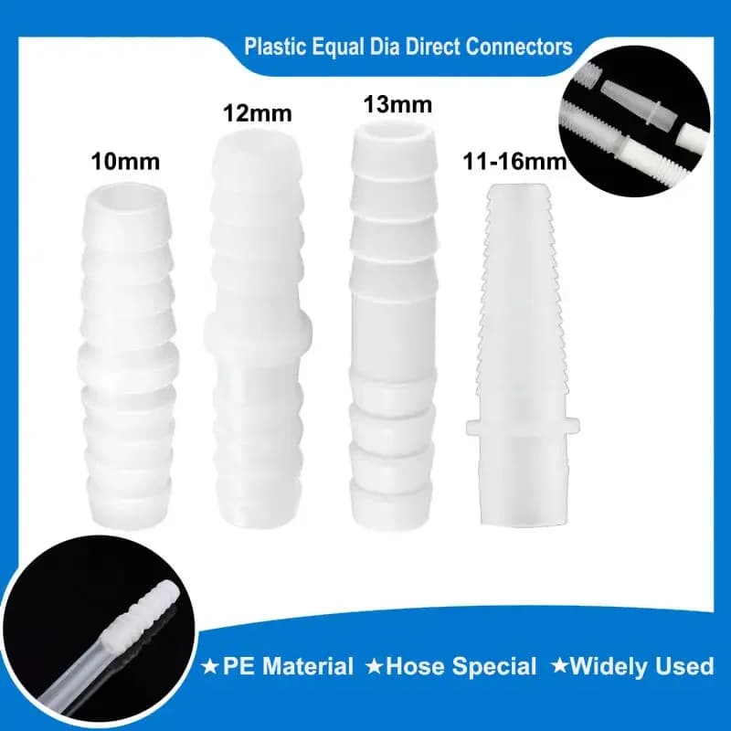 5-10 packs of flexible pipe fittings in plastic, 10 mm x 10 mm, 12 mm x 12 mm, 13 mm x 13 mm, 11 mm x 16 mm, adapter fitting for joints for plug-in splices