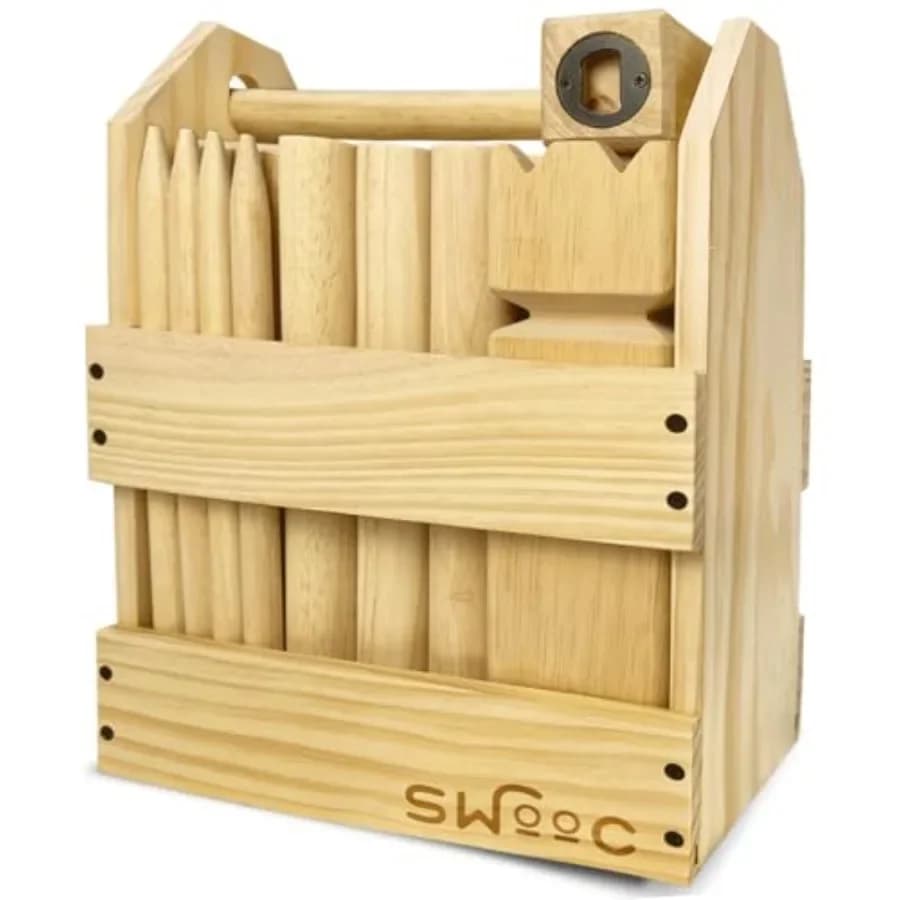 Set da Gioco Kubb da Giardino Premium in Legno Duro, Scacchi Vichinghi per Adulti, Colore Legno Naturale, Gioco da Esterno Pronto per Tornei con Pezzi in Legno