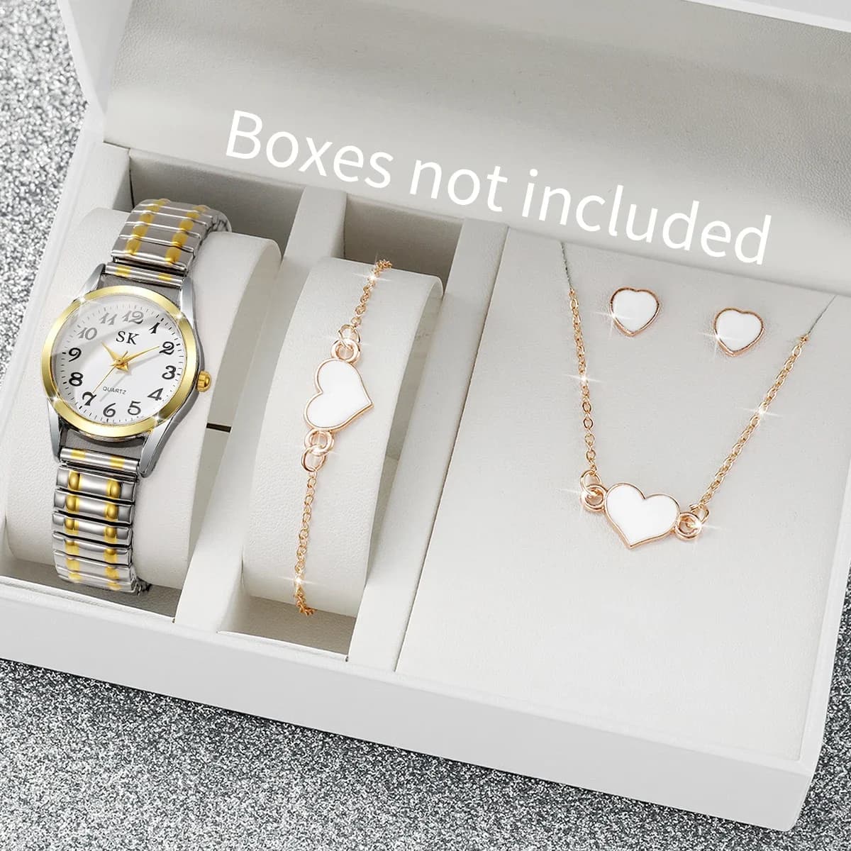 5 pcs/set fashion Arabic dial women's quartz watches stretch strap women's wristwatch jewelry set heart Reloj Mujer (without box)
