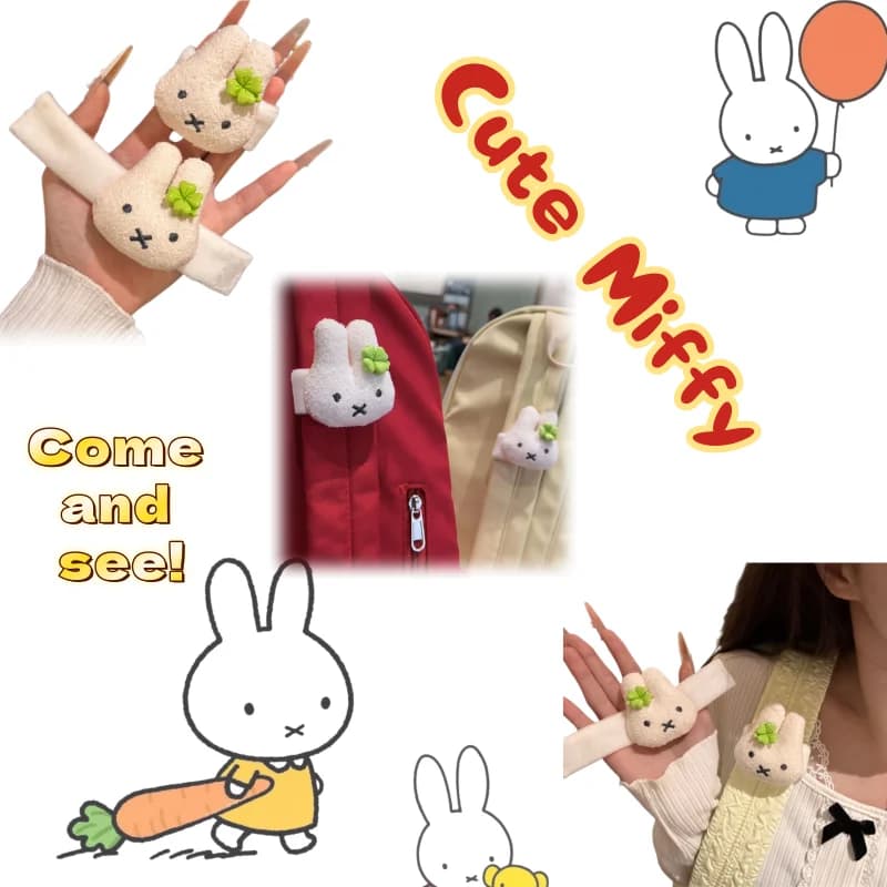Peluche con ciondolo a forma di coniglio Miffy super carino, con ciondolo a trifoglio, per zaino, con cinturino in velcro, piccolo e di grande bellezza