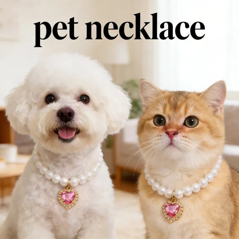 Cat Pearl Necklace Collar Adjustable Cute Pet Jewelry with Heart Gem Charm Fashion Dog Cat Neck Accessories for Wedding Birthday