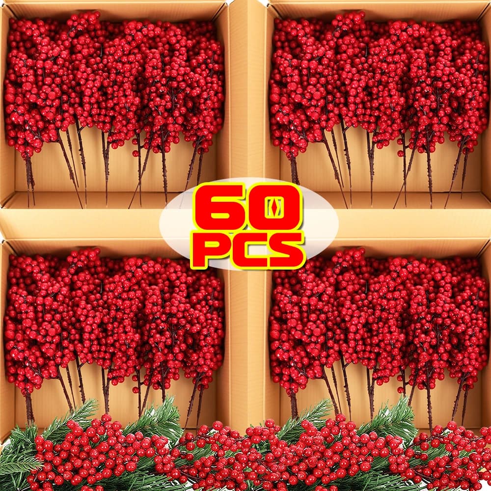 Coppers of Red Berries Natalizie, Fin Plants, Artificial Stems of Foam Agrifoil, Bouquet of Flowers and Fruits, Stams for Fai-da-Te Garlands, Holiday Decorations