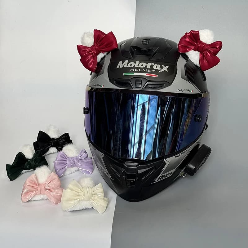 Decorazione per Casco con Orecchie di Gatto e Fiocco, Accessori per Casco da Moto Femminile con Velcro a Sgancio Rapido