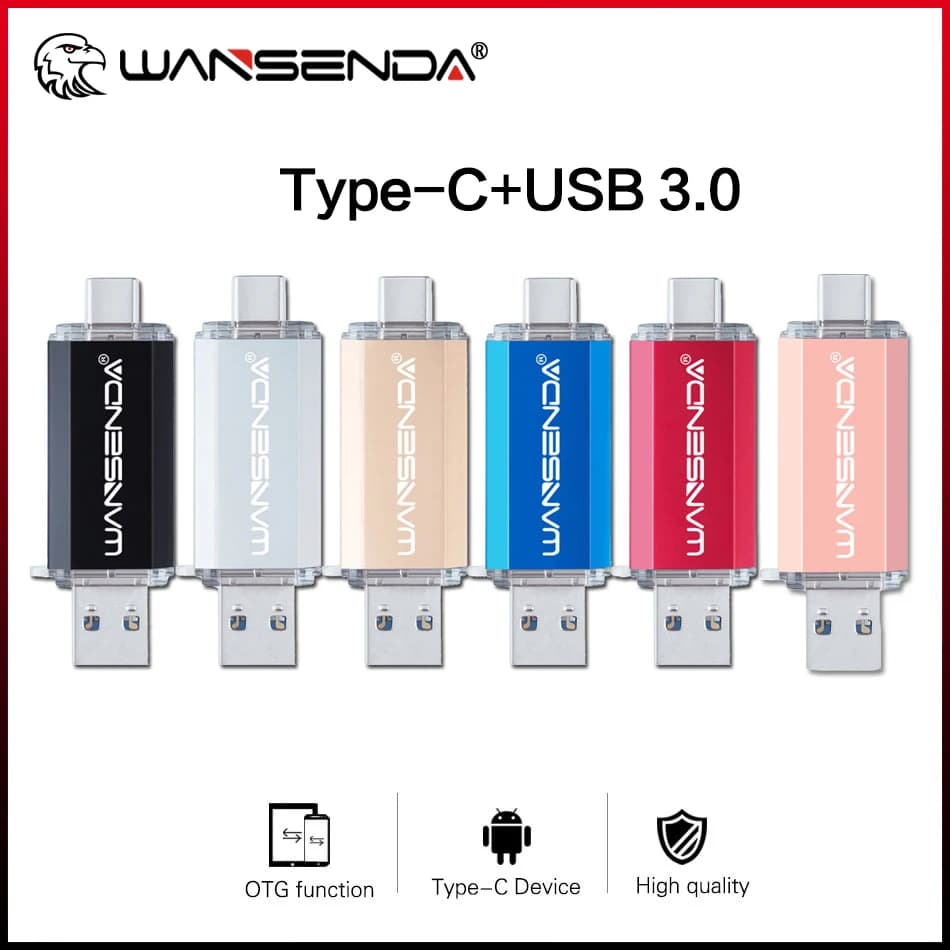 Hotsale WANSENDA OTG Chiavetta USB Tipo C Pen Drive 512 GB 256 GB 128 GB 64 GB 32 GB 16 GB Chiavetta USB 3.0 Pendrive per dispositivo di tipo C