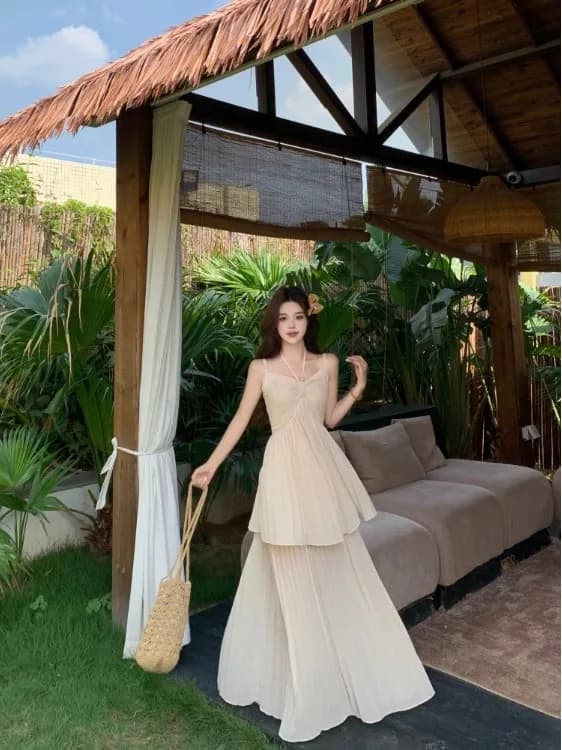 plus Size Summer Vacation Style off Shoulder Dress Loose Fit Casual Breathable Meat Concealing V Neck a Line Skirt for Women