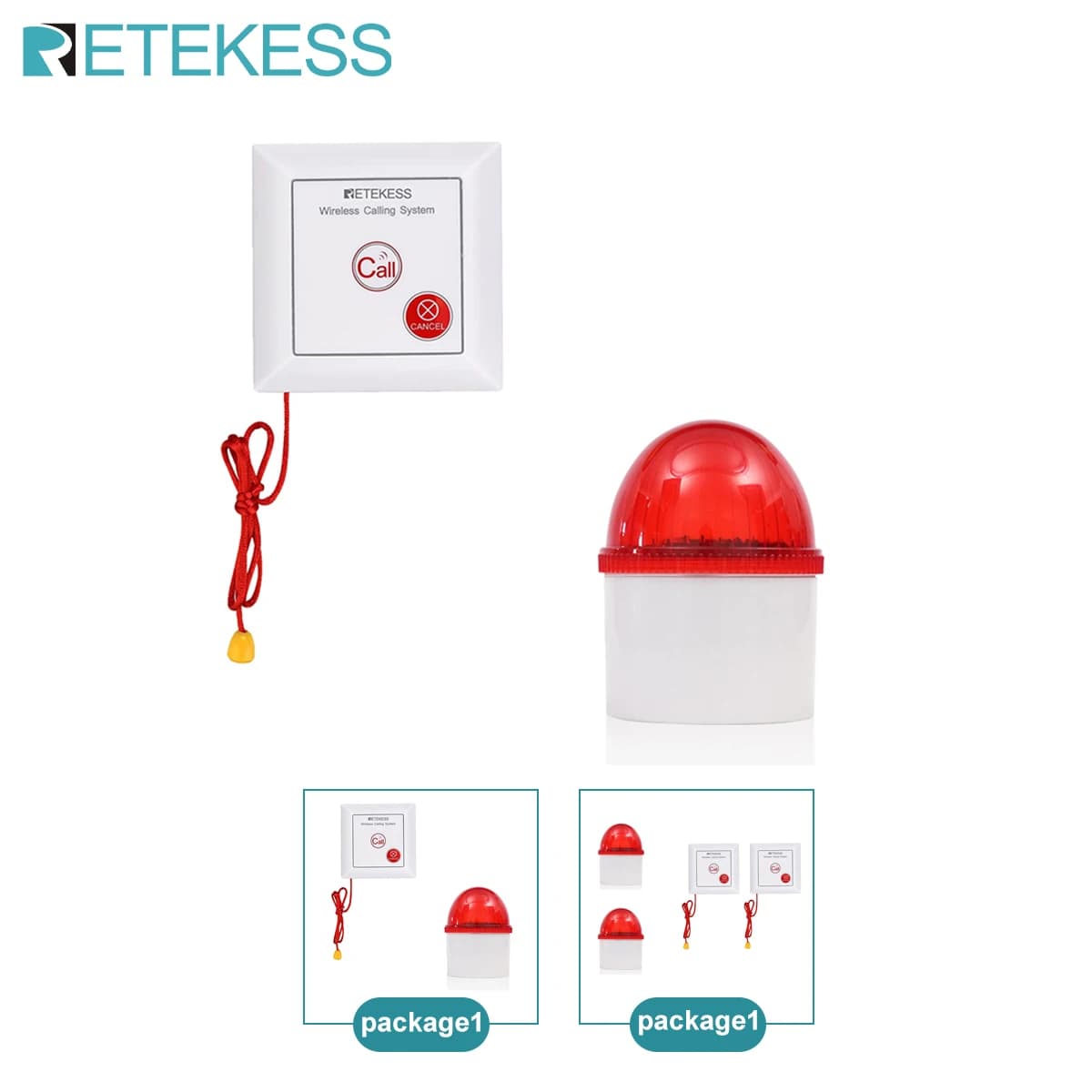 Retekess TH103P Wireless Stroboscopic Siren Wheelchair Roof Alarm Traction Cord Waterproof Call Button for Home Security Senior Patient