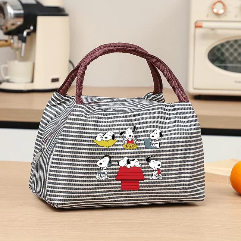 Borsa Termica per Pranzo Snoopy in Tessuto Oxford, Borsa Frigo per Ufficio, Picnic, Borsa Porta Pranzo a Righe con Cartoni Animati per Donne e Uomini, Regalo