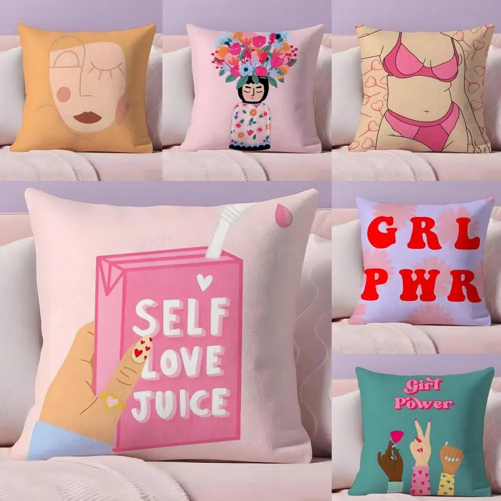 Girl Power Self Love Pillow Cover Feminist Art Print Cushion Cover Modern Home Sofa Decoration