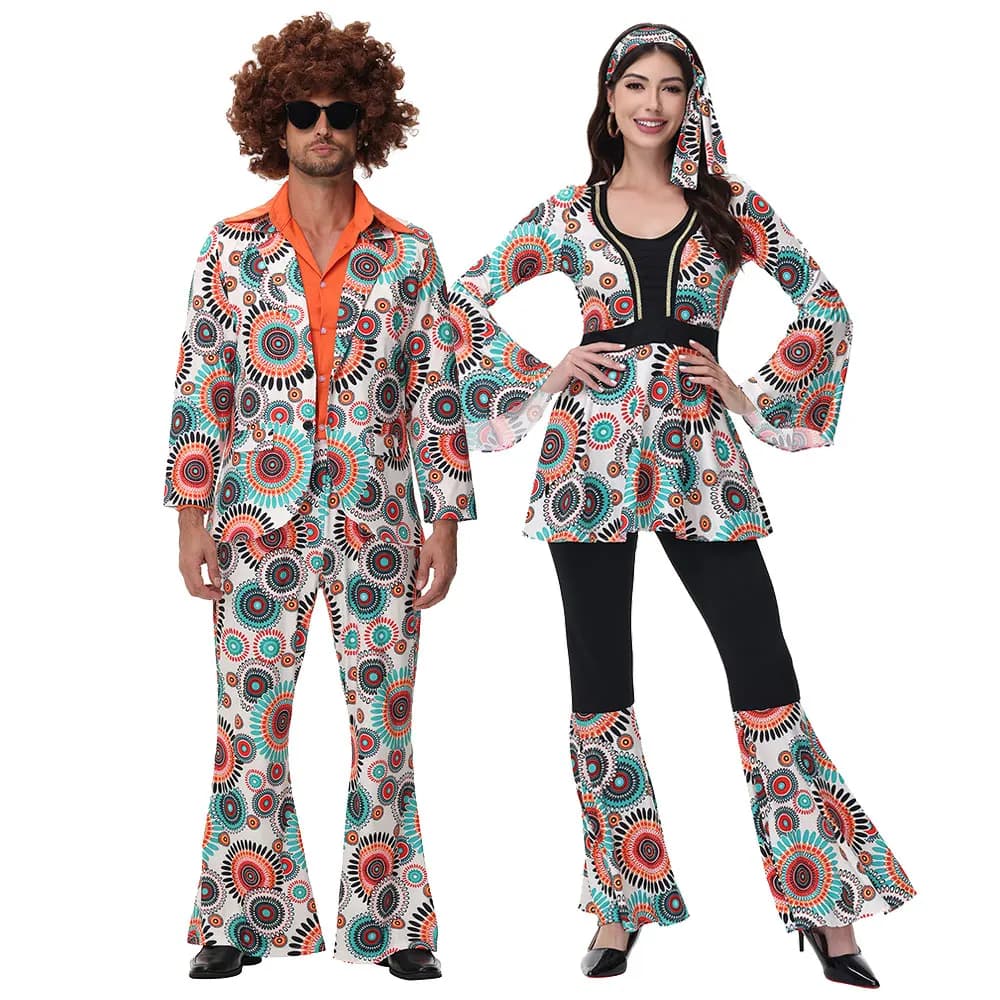 Costumi da Coppia per Festa di Halloween, Stile Hippie Anni '70 e '80, Abbigliamento Rock Disco per Uomo e Donna, Outfit per Festival e Danza