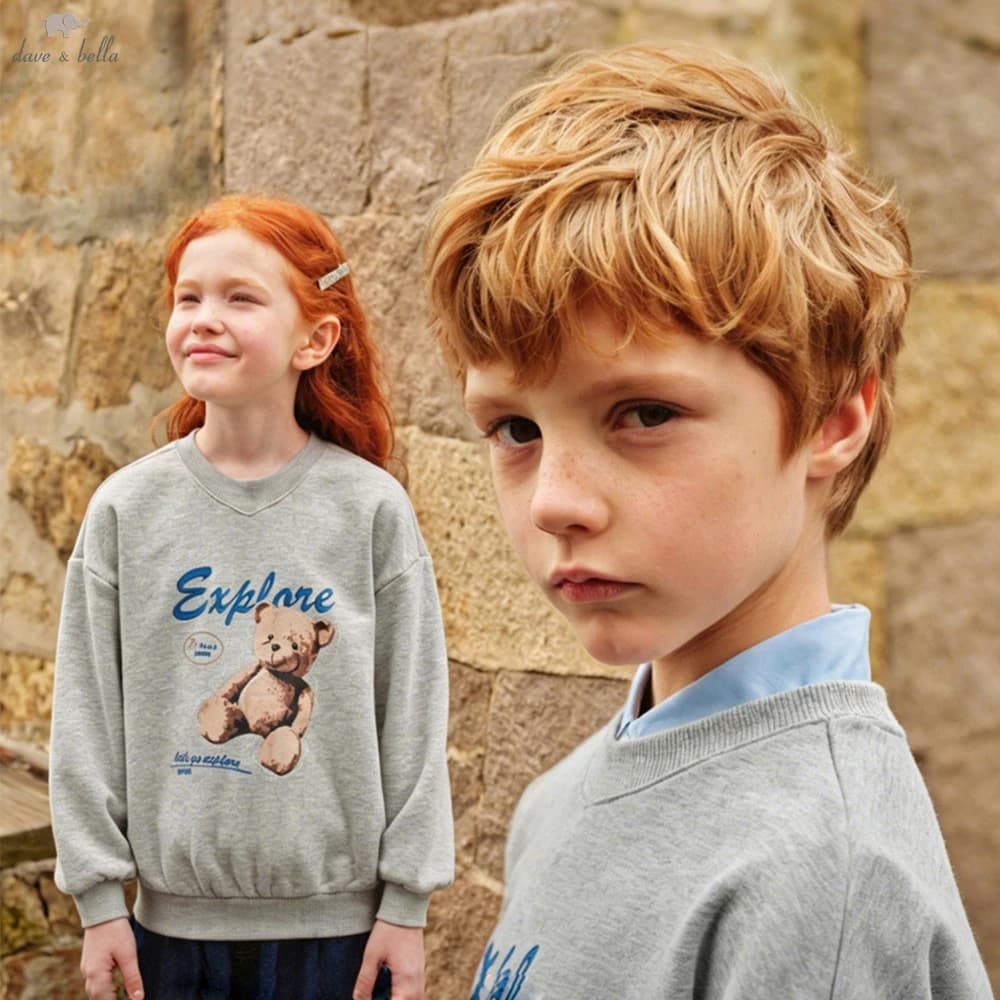 Dave Bella Boys Girls Long Sleeve Autumn Pullover 7-15 Years Children Spring Velvet Hoodies Top Casual Sweatshirt DK3263338