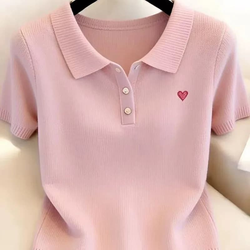 Sueter Feminino Short Sleeve Knitted Sweater Women Pullovers Turn Down Collar New Summer Knit Sweater Pullover Women Tops Q4006