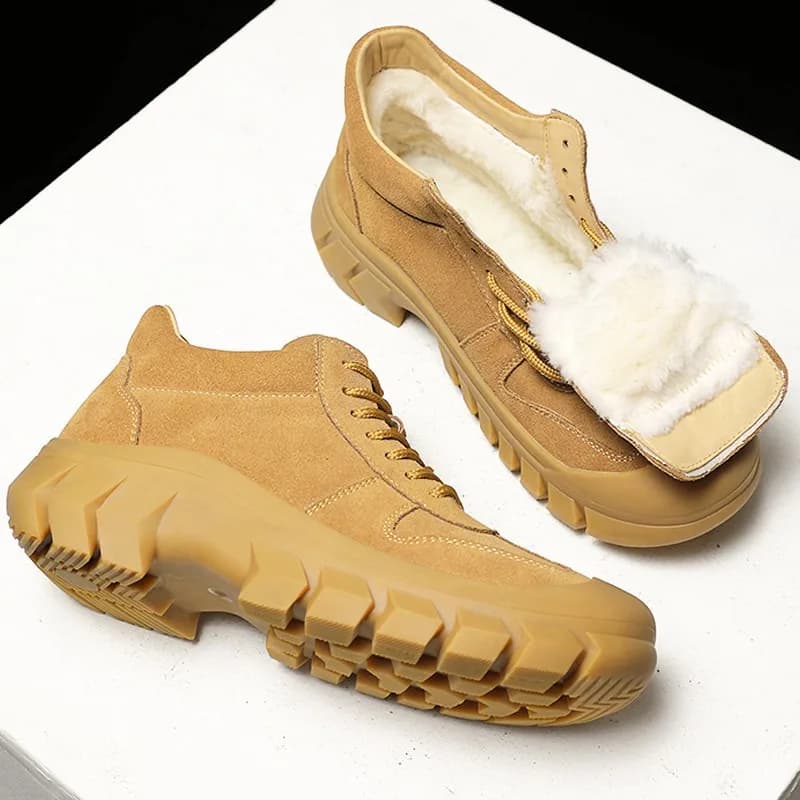 Russian Men Outdoor Wool Snow Boots Fur-Lined Cold-Resistant Warm Comfortable Non-Slip Ankle Boots High-Top Hiking Cotton Shoes