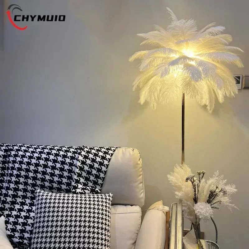 Lampada da terra moderna con piume per la decorazione della casa per soggiorno, divano, sfondo, parete, scrivania, camera da letto, comodino