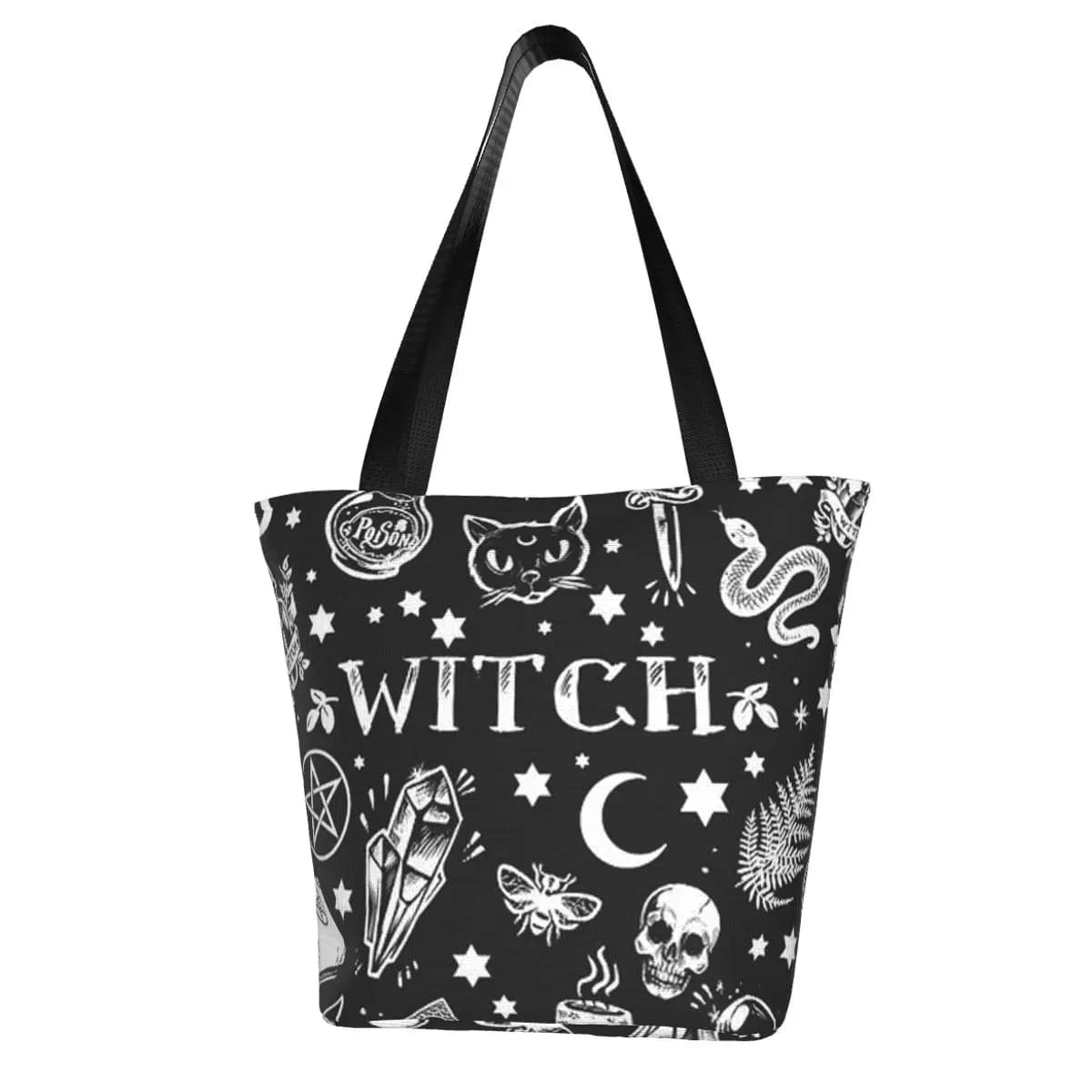 Halloween shopping bag with witch pattern gift Horror wicked aesthetic bag in fabric Streetwear women's bags