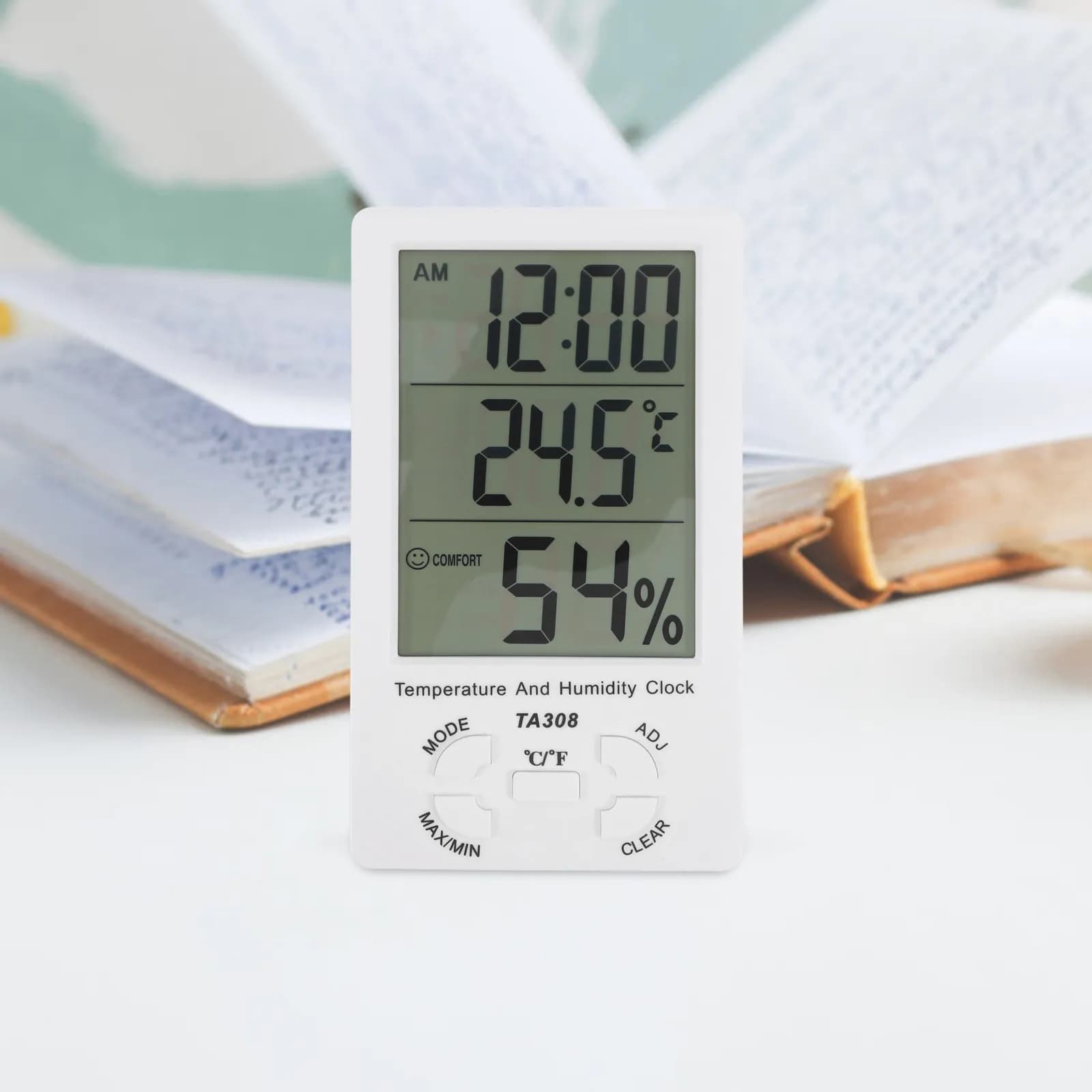LCD Digital Hygrothermograph with Clock Temperature Humidity Monitor Indoor Use Fahrenheit Celsius Display Stand Wall Mount
