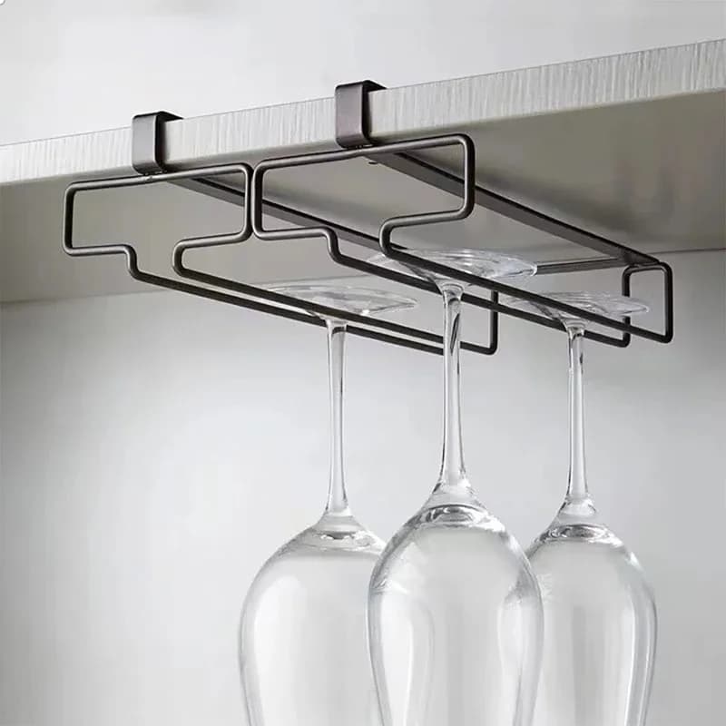 Portabicchiere da vino in acciaio al carbonio - Supporto da appendere senza trapano per calici, organizer per tazze multi-dimensione elettrolitico per riporre bicchieri da vino