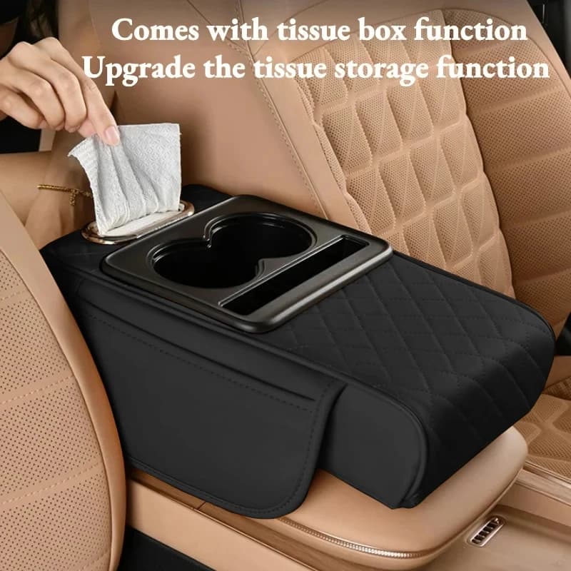 Organizer for Central Console with Glass Holder, Car Arm Holder Box, Lifted Bearing for Arm, Car Interior Accessories
