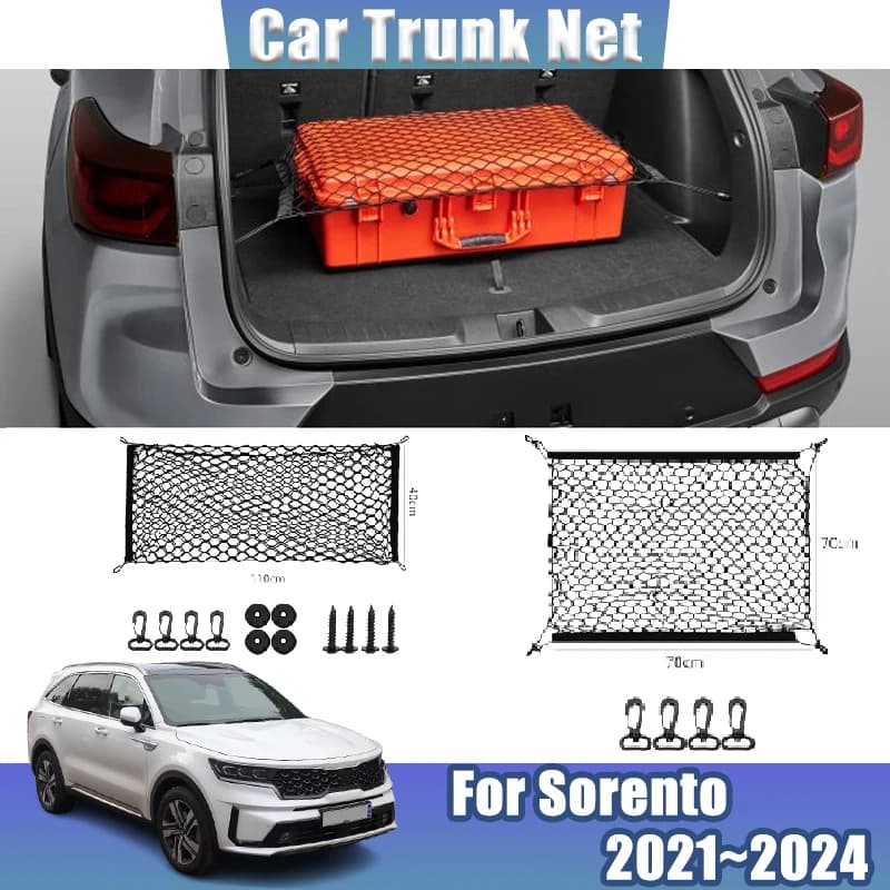 Auto Trunk Net per Kia Sorento MQ4 MK4 HEV 2021 ~ 2024 2023 2022 2021 Organizer elastico String Net Framed Mesh Bag accessori per Auto