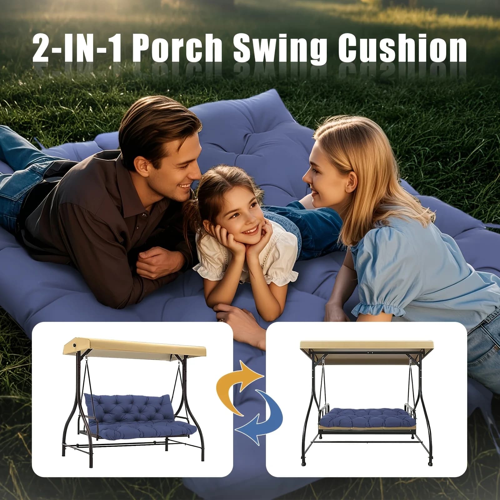 Cuscino per Sedia a Dondolo da Esterno, Spesso e Resistente alle Intemperie, con Lacci, Cuscino per Schienale Ergonomico per Supporto Lombare, Ricambio per Sedute da 2-3 Posti