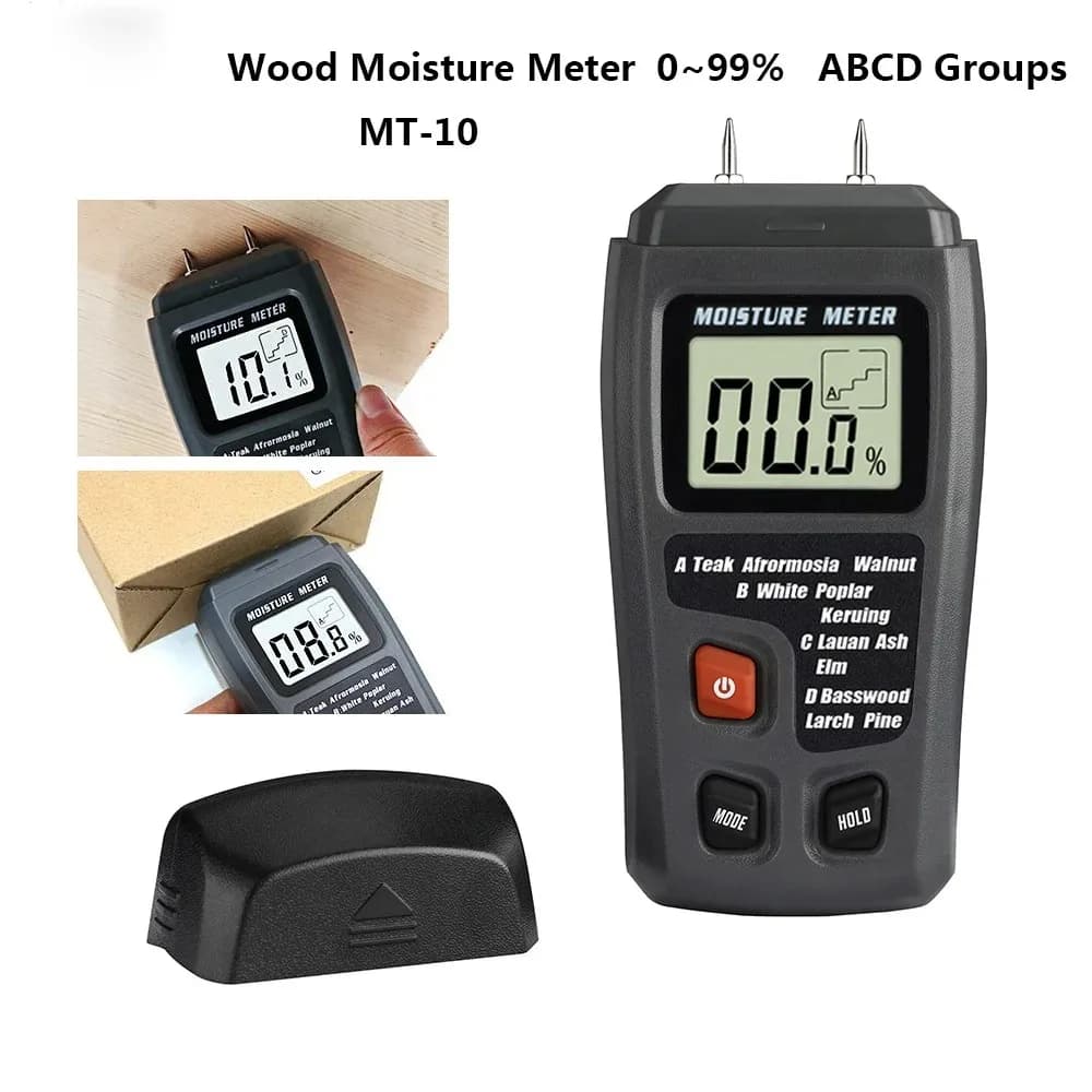 EMT01 Wood Moisture Meter 0-99.9% Humidity Detector Large LCD Display Two Pins Design for Lumber Firewood Wood Flooring