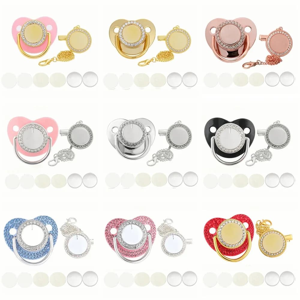 10 Pz/set Vuoto Del Bambino Ciuccio Pinze Sublimazione Personalizzato Tettarelle Da Biberon Personalizzato D'oro Bling Silicone Infantile Manichino Neonato Ciucci