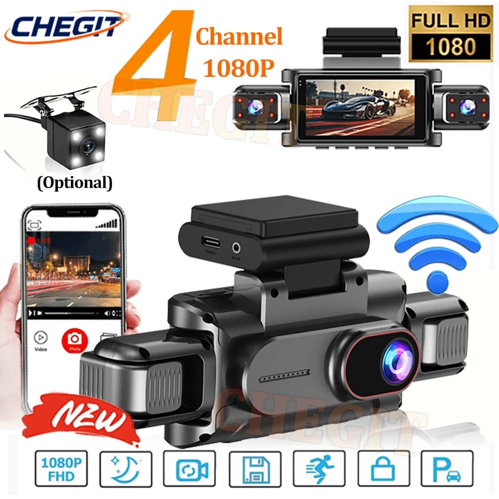 Objective 3/4 360 ° Car recorder DVR 1080P WIFI Dash Cam front left right with rear camera for night vision Car accessories