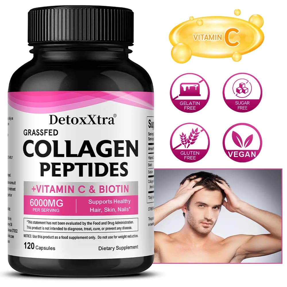 Collagen Peptides + Vitamin C & Biotin - Hair, Nails & Skin Health, Anti-Aging, Joint and Bone Health, 120 Capsules