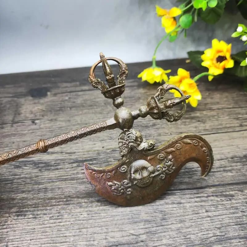 Retro Vajra Axe Dakini Handcrafted Nepalese Copper Ritual Tool Dorje Bell Vajra pestle Tantric Tibetan Buddhism