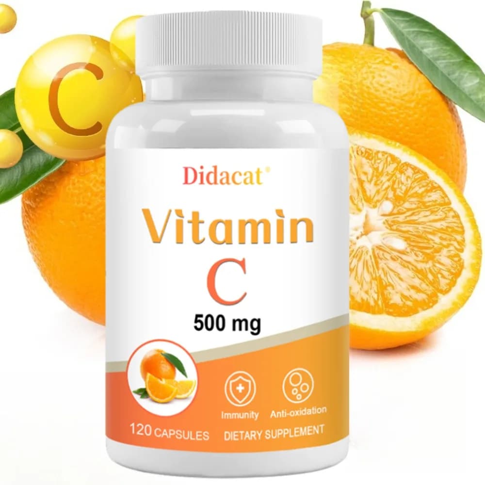 Capsule di vitamina C, 500 mg, potenziatore del sistema immunitario, supporto per pelle, unghie e capelli, vegetariano e vegano