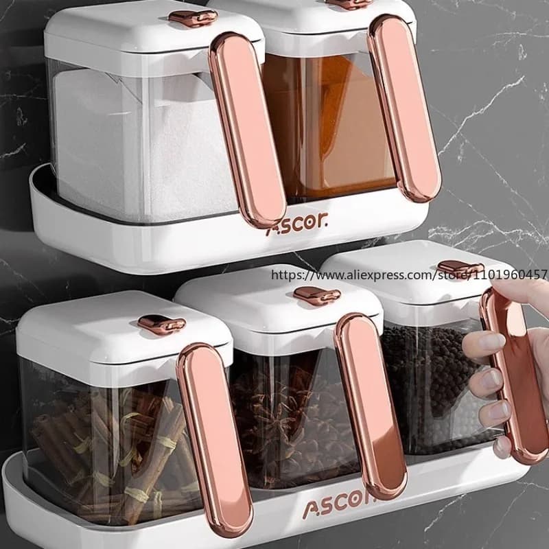 Set di barattoli di spezie a parete per la cucina domestica Scatola di immagazzinaggio multifunzionale per spezie di sale Kit contenitore per condimenti sospeso MSG