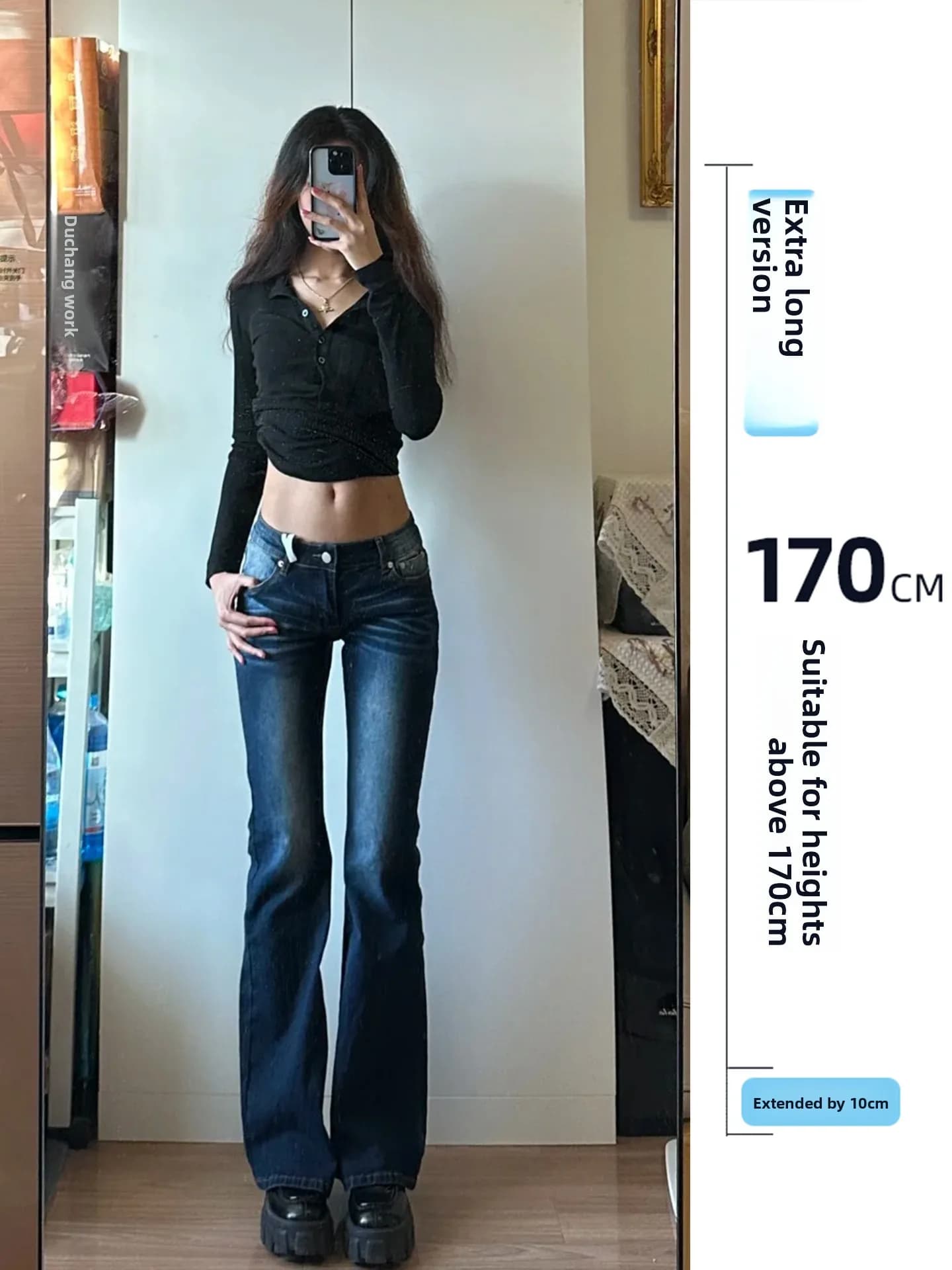 Jeans Slim Fit Stile Americano da Donna, Vita Alta, Leggermente Svasati, Denim Lavato, Jeans Casual Autunnali Premium per Signore