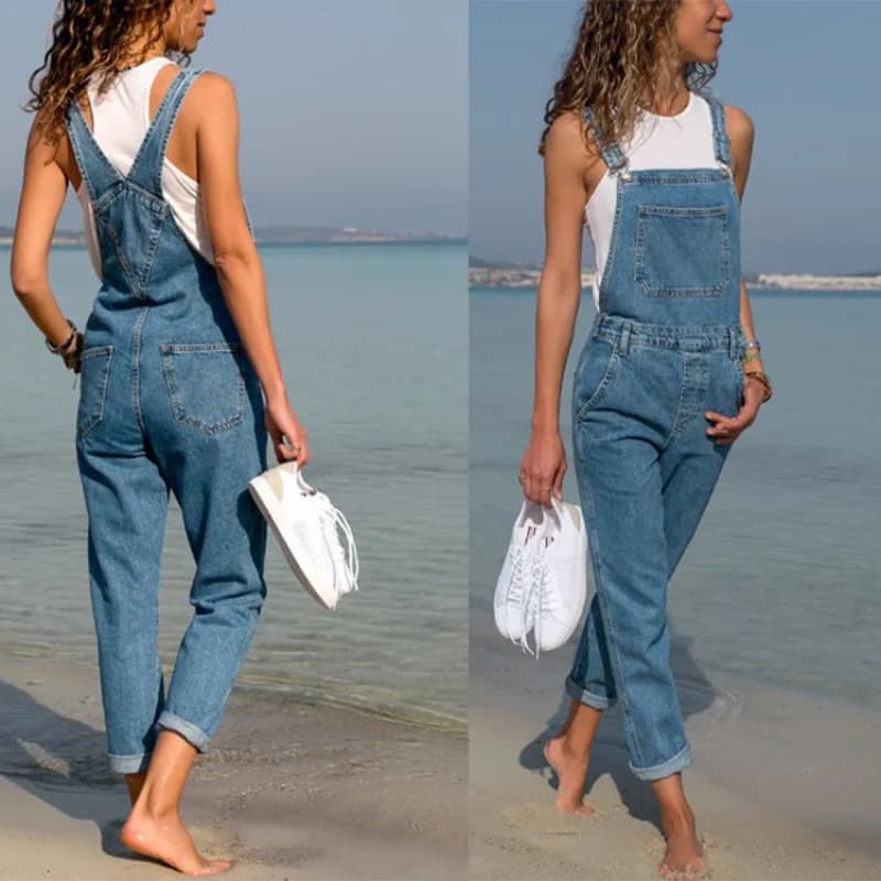 Women's Denim Stretchy Jeans Straight Leg Boyfriend Overall Regular Fit Bib Jean Tute Comfortable Adjustable Straps