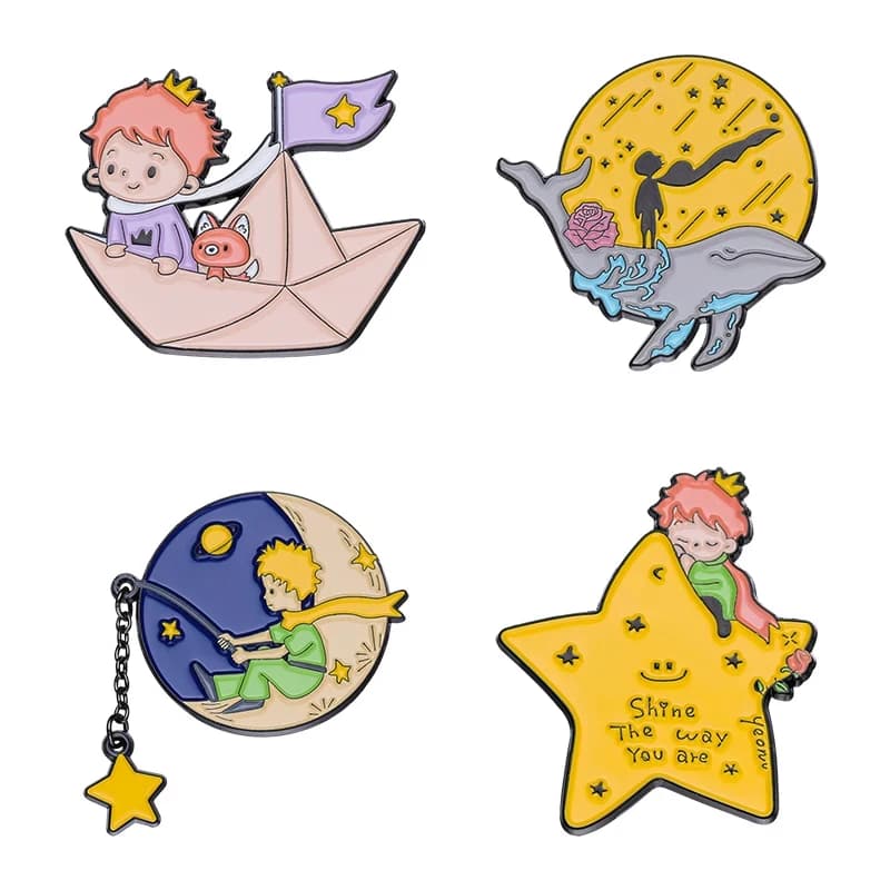 Cartoon Boy Fox Rose Spilla smaltata Stella Luna Fiore Spilla adorabile in metallo Distintivo per bambini Zaino con risvolto Cappello Amici Accessori