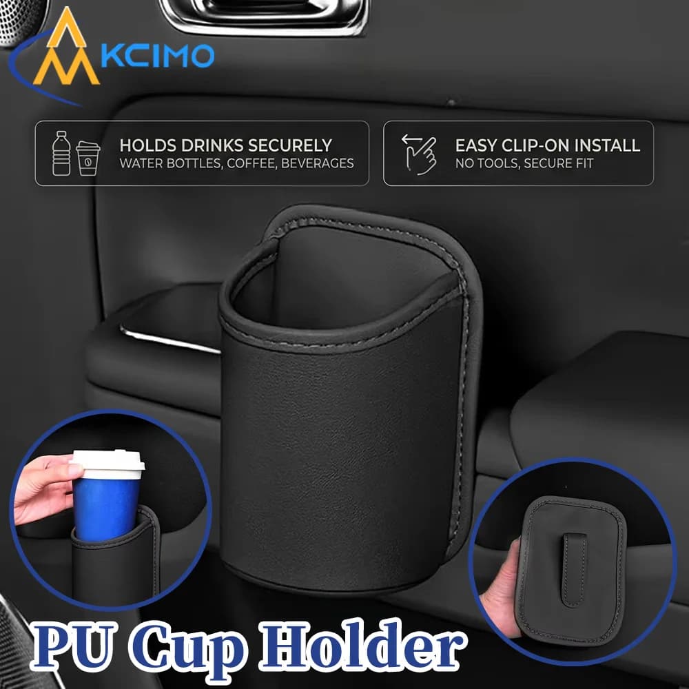 PU Leather Car Seat Back Cup Holder Drink Storage Anti Slip Water Bottle Rack Interior Practical Automotive Decor Accessories