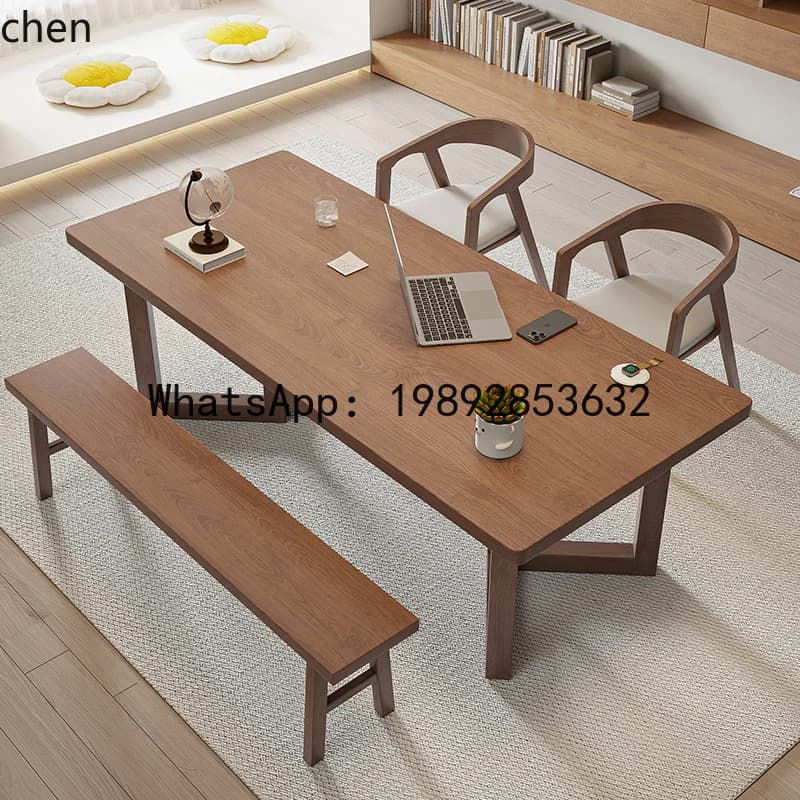 P6 Solid Wood Large Long Desk and Chair Set for Living Room, Calligraphy Study, Computer Desk, Writing Workbench